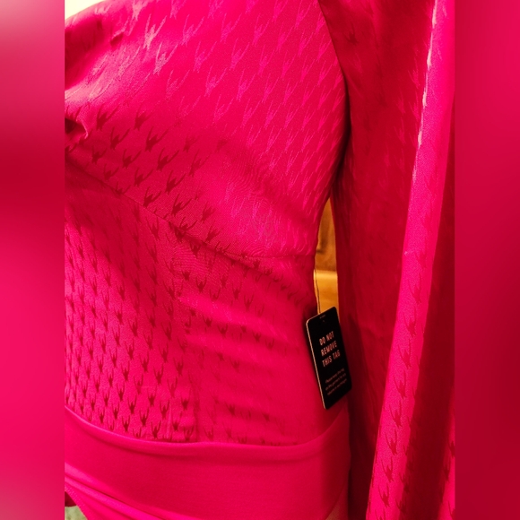 NWT Express Hot Pink Satin Jacquard Tie Front Bodysuit sz Small - Picture 5 of 6